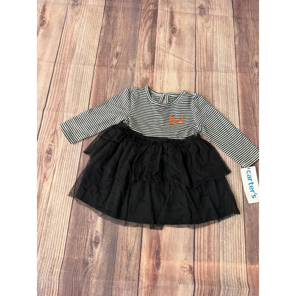 Carters Baby Girls Halloween Boo Striped Tutu Dress Black White 6M NWT